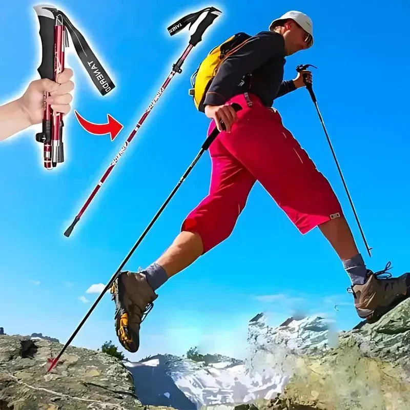 Bâton de Trekking Unisexe Pliable en Aluminium pour la Randonnée