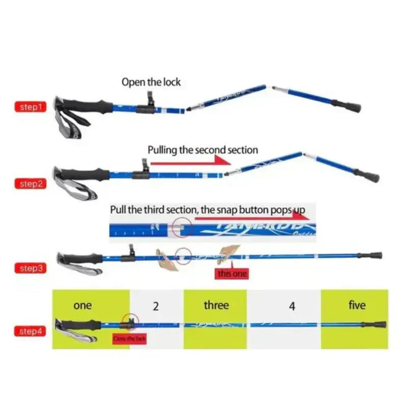 Bâton de Trekking Unisexe Pliable en Aluminium pour la Randonnée