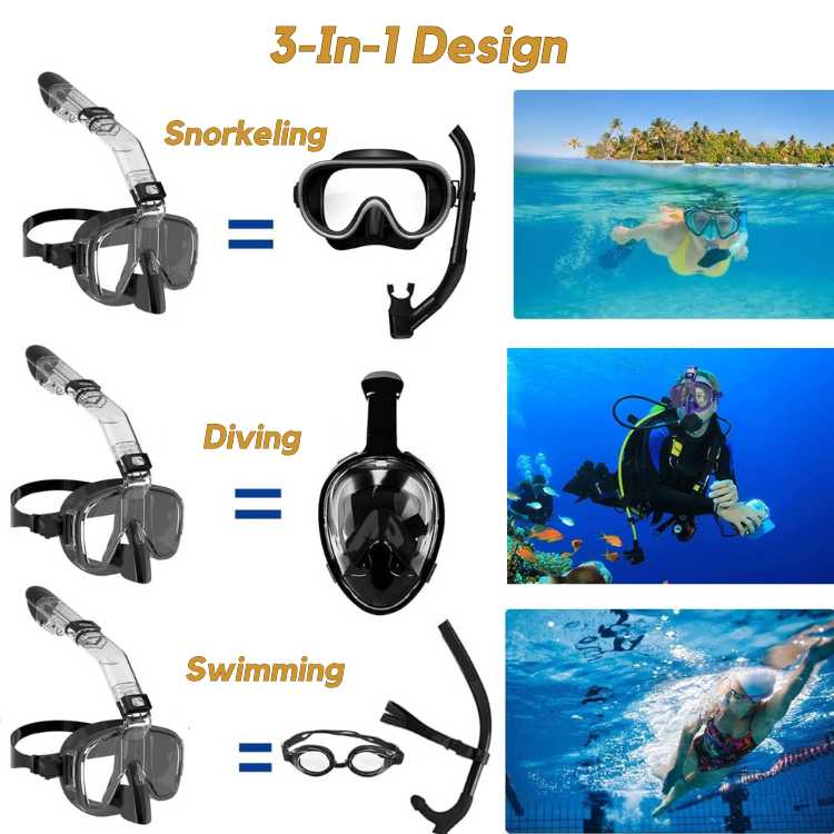 Masque de Plongée Unisexe Pliable avec Vue à 180° pour les Sports Nautiques