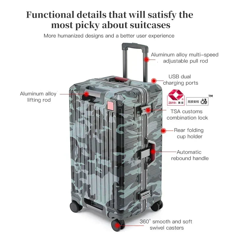 Valise Rigide Unisexe de Voyage avec Poignée Large