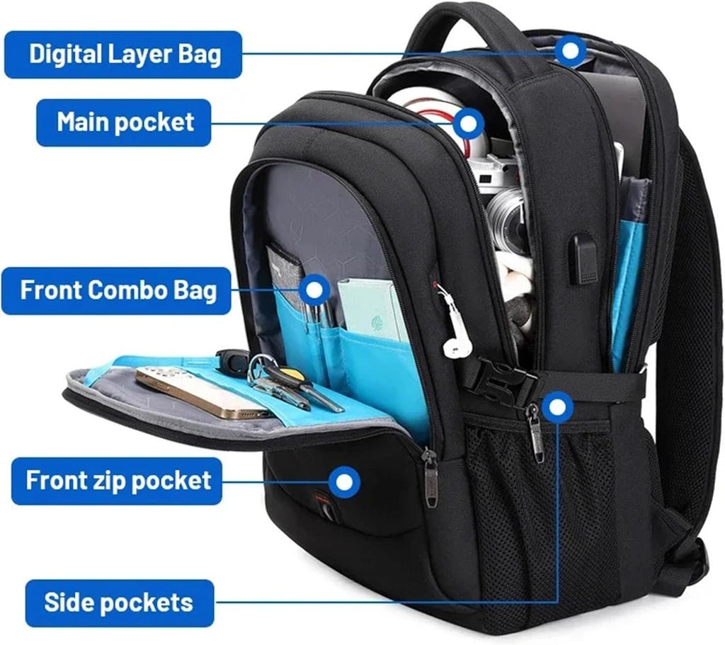 Sac à dos unisexe résistant à l'eau pour ordinateur portable et voyage avec rangement organisé