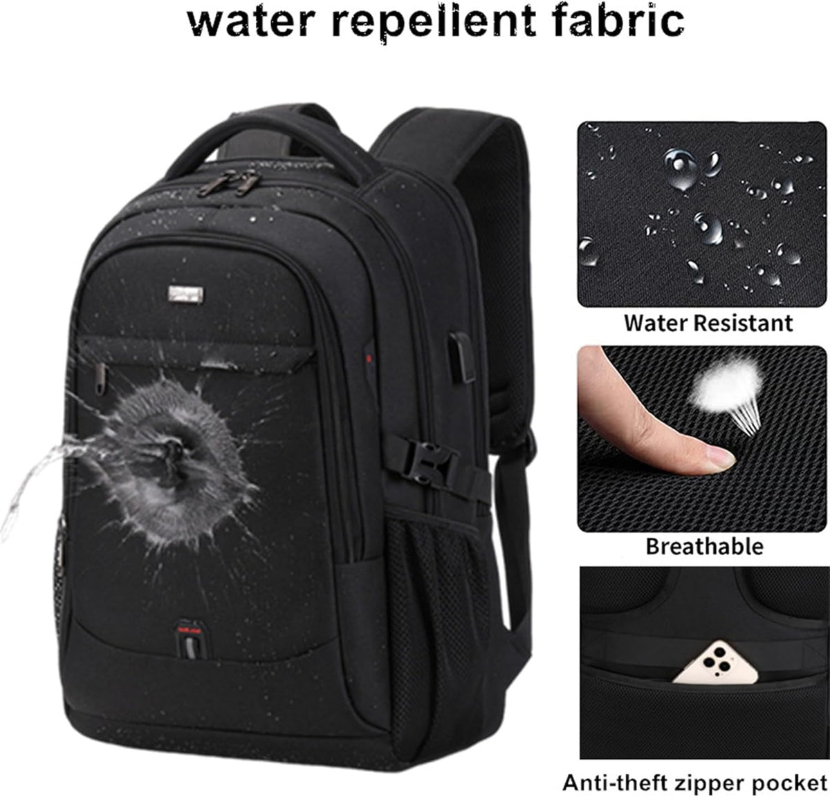 Sac à dos unisexe résistant à l'eau pour ordinateur portable et voyage avec rangement organisé