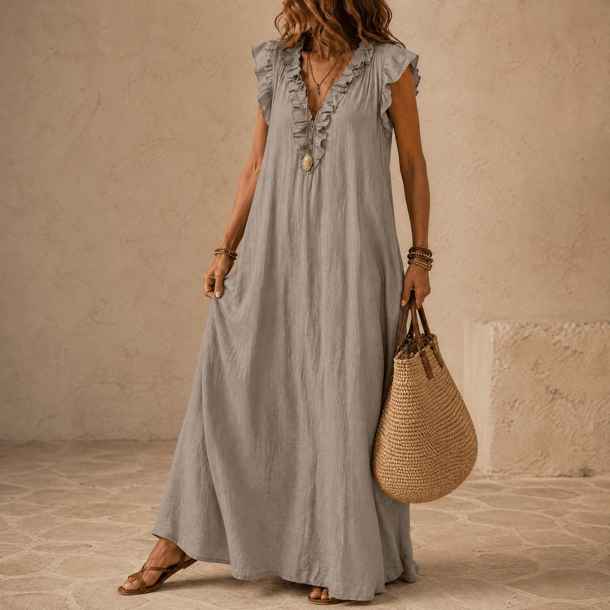 Veluna – Robe Midi Femme à Volants avec Poches