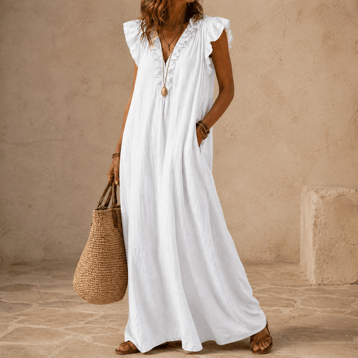 Veluna – Robe Midi Femme à Volants avec Poches