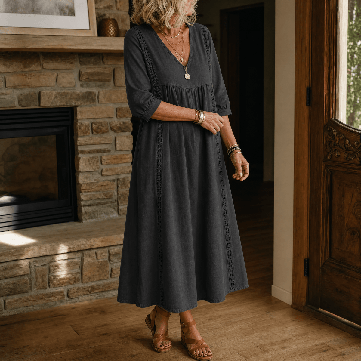 Virella – Robe Midi Détendue pour Femme avec Poches