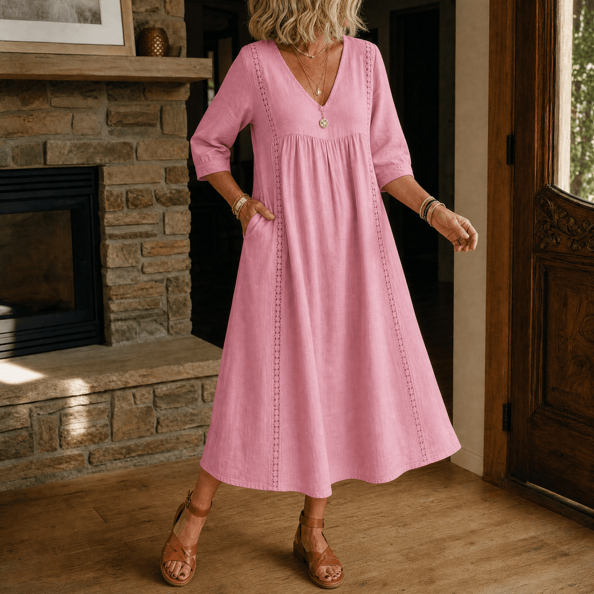 Virella – Robe Midi Détendue pour Femme avec Poches
