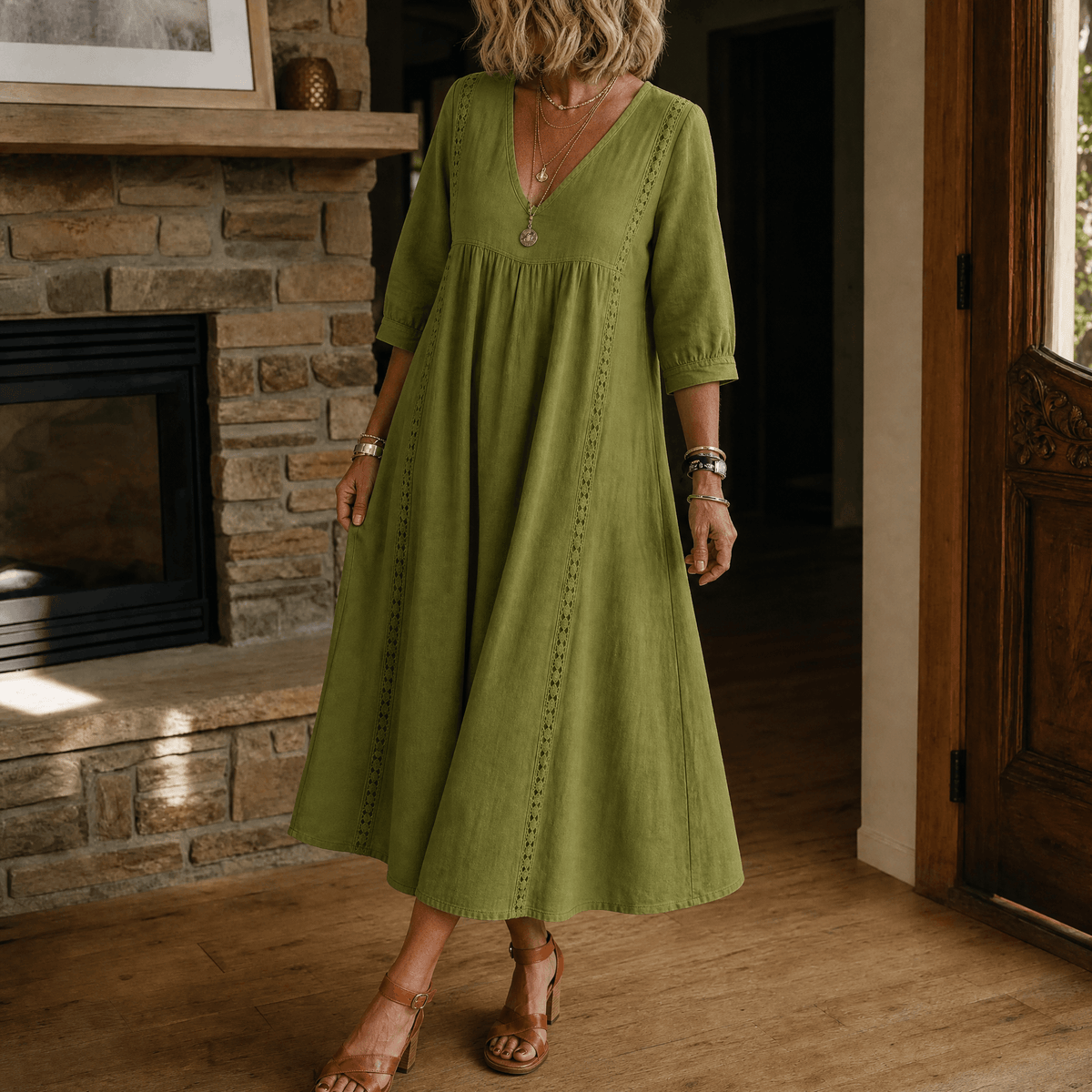 Virella – Robe Midi Détendue pour Femme avec Poches