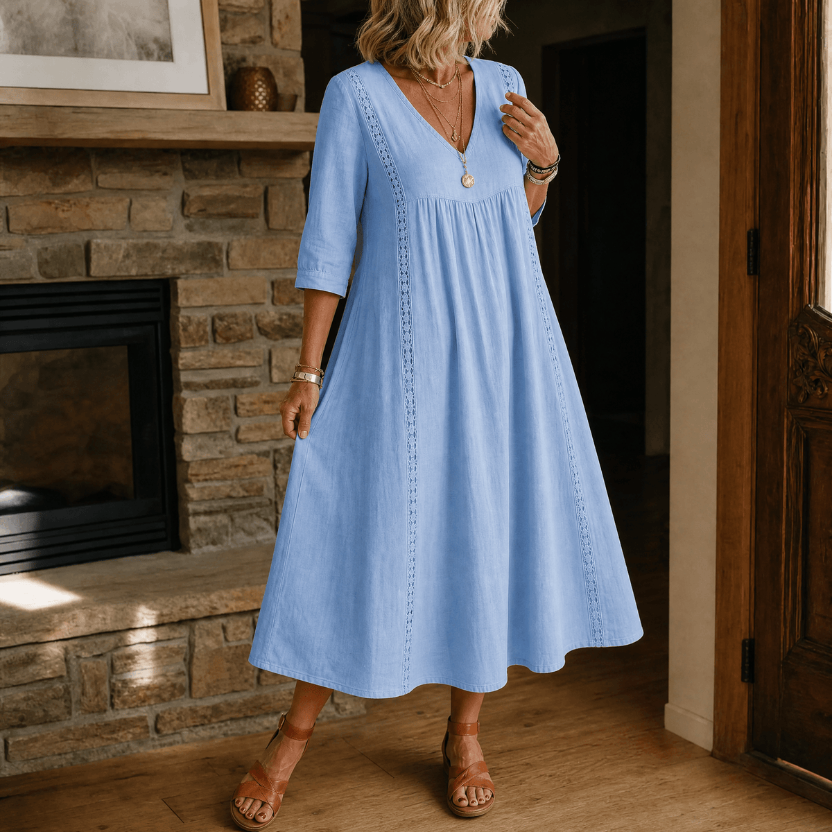 Virella – Robe Midi Détendue pour Femme avec Poches