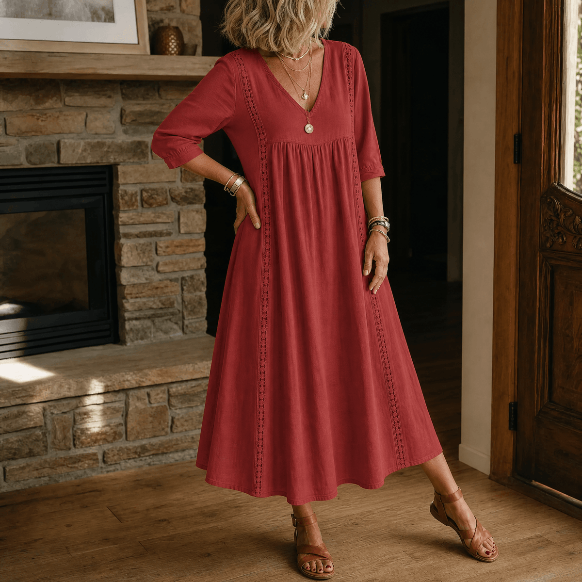 Virella – Robe Midi Détendue pour Femme avec Poches