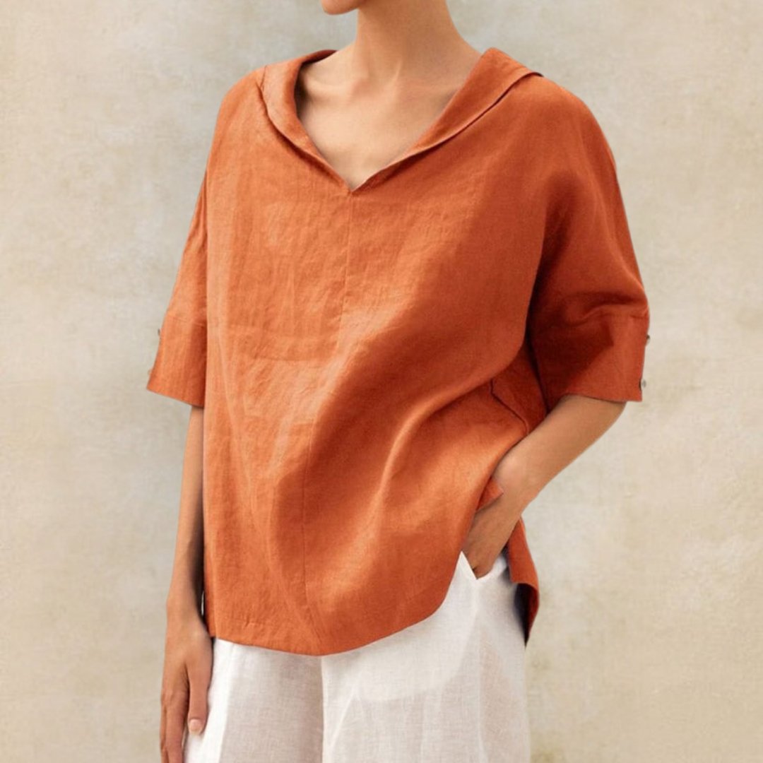 Blouse Femme à Col V - Coupe Détendue & Manches 3/4