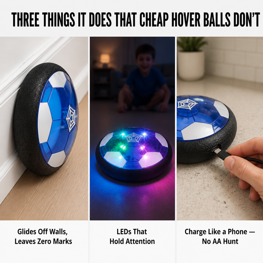 GlideSphere™ — Transformez les Après-Midis Pluvieux En Soccer Intérieur Sans Lampes Cassées