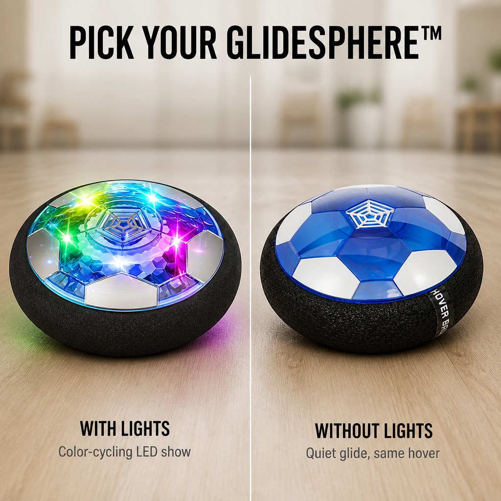 GlideSphere™ — Transformez les Après-Midis Pluvieux En Soccer Intérieur Sans Lampes Cassées
