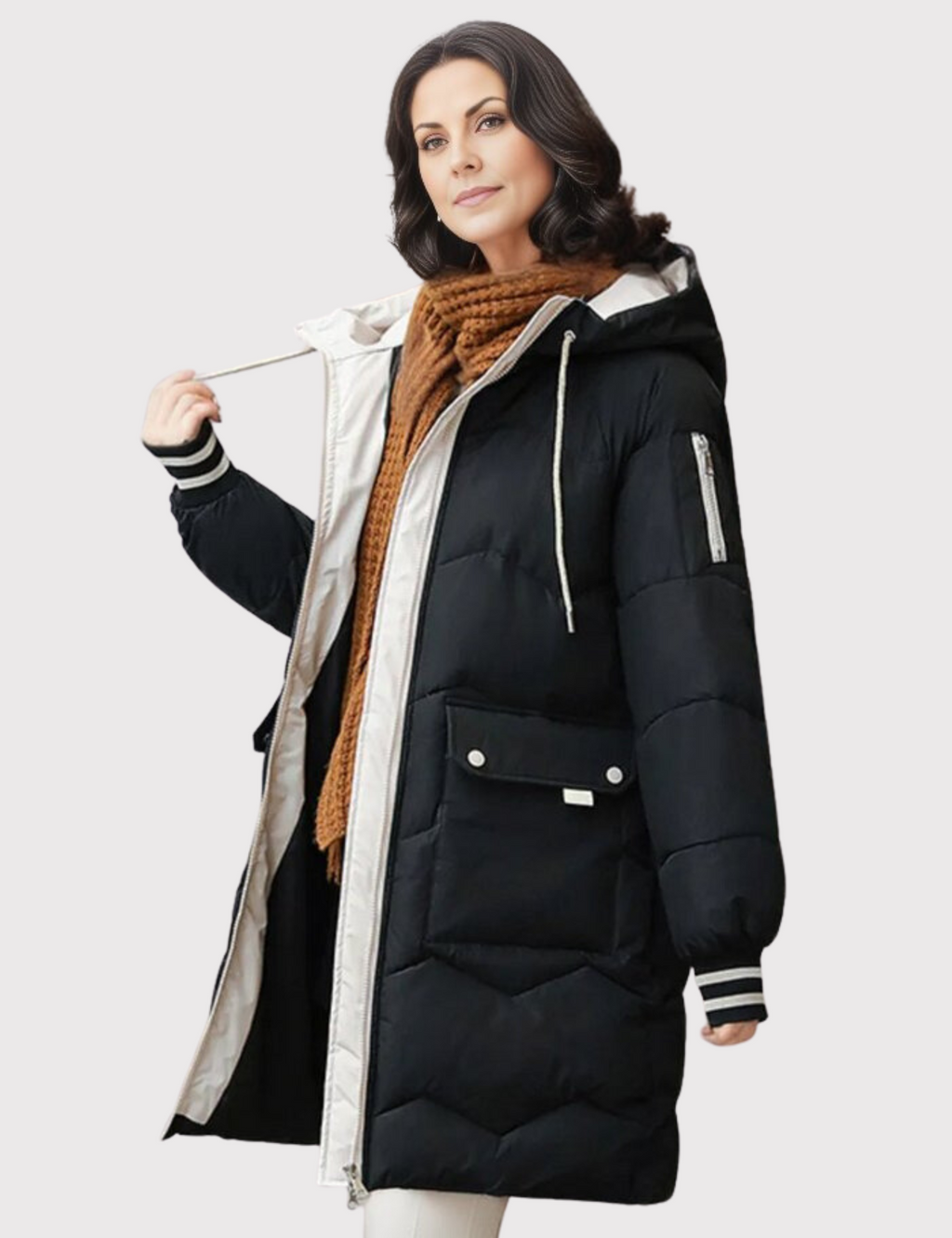Veste longue d'hiver chaude pour femmes avec capuche