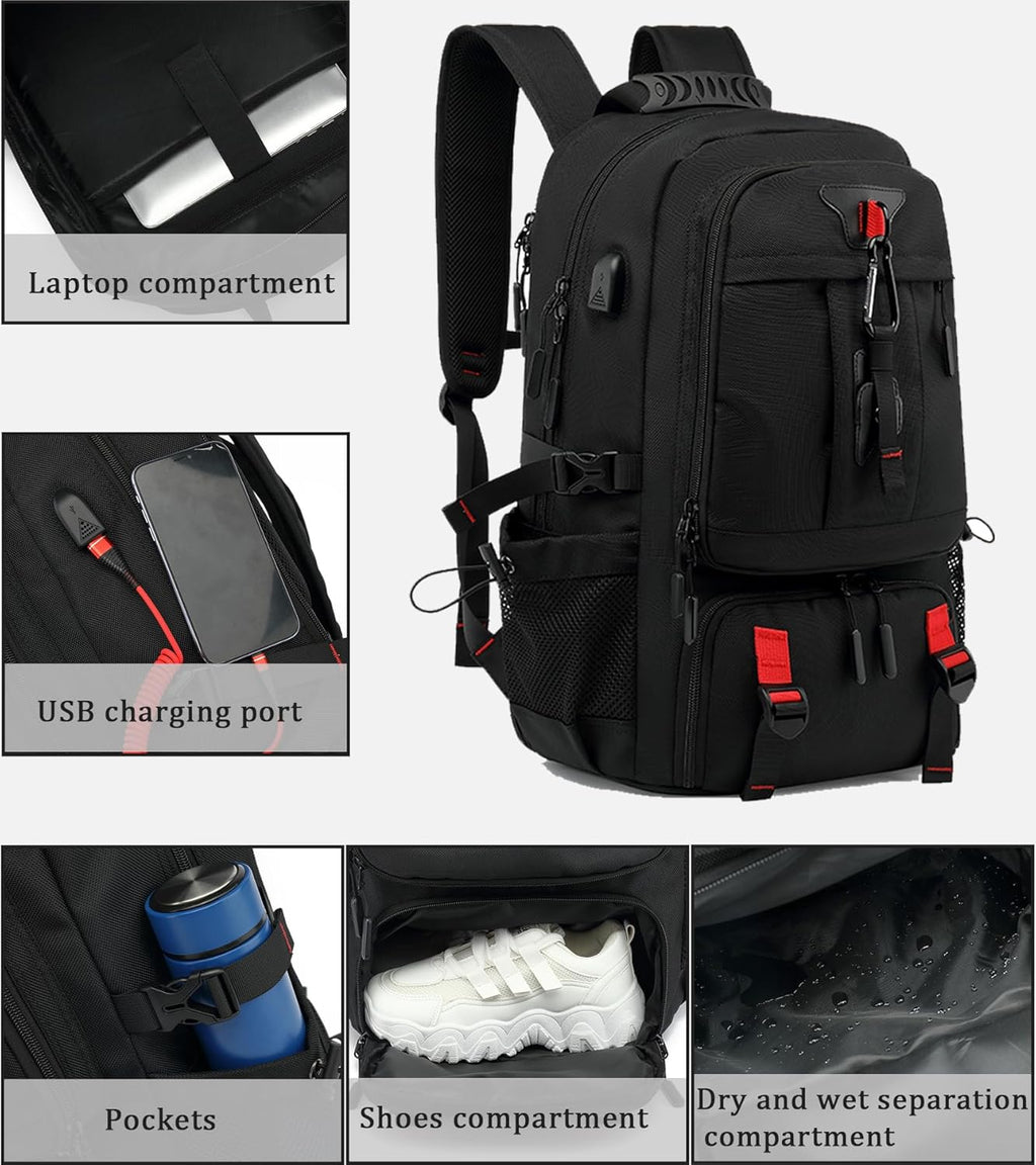 Sac à dos de voyage imperméable de 60L avec USB et compartiment à chaussures