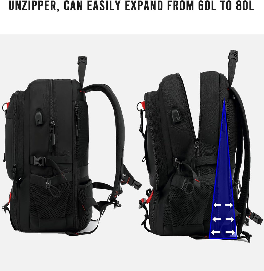 Sac à dos de voyage imperméable de 60L avec USB et compartiment à chaussures