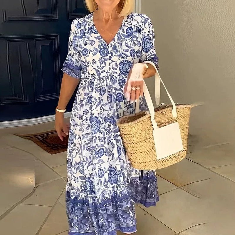 Hannah - Robe bohème avec décolleté en V et imprimé floral