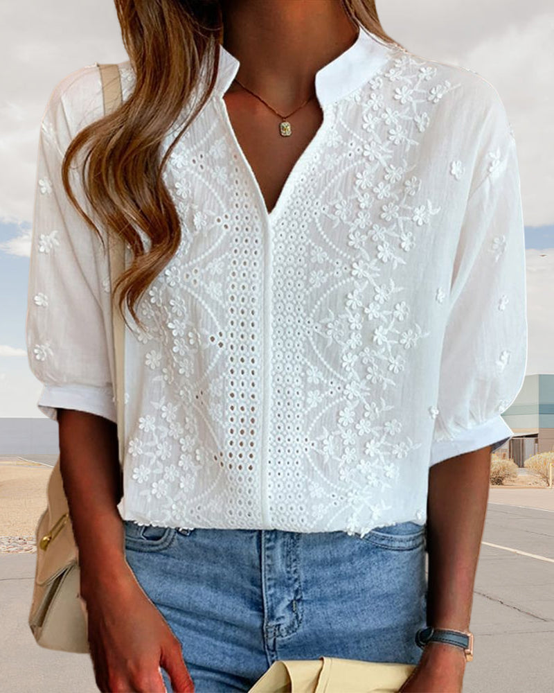 Blouse Femme à Manches Bouffantes et Col V