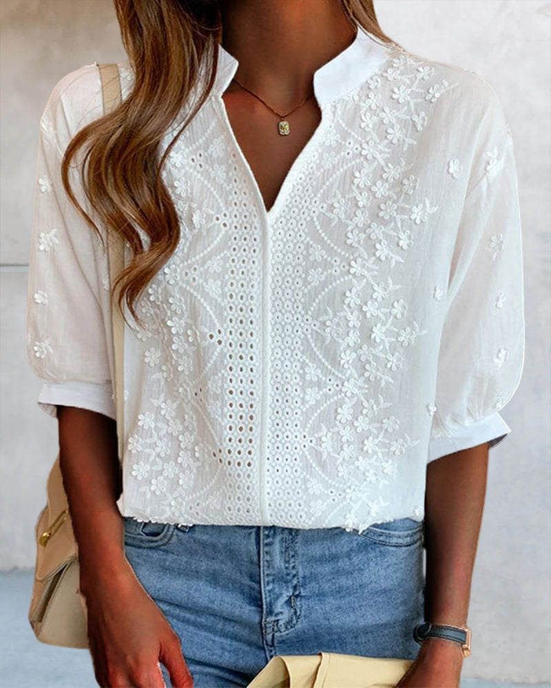 Blouse Femme à Manches Bouffantes et Col V