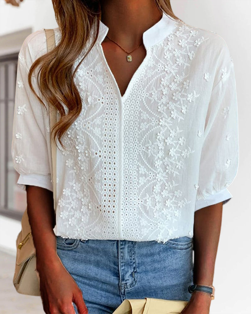 Blouse Femme à Manches Bouffantes et Col V