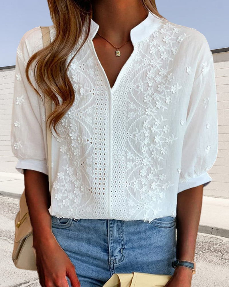 Blouse Femme à Manches Bouffantes et Col V
