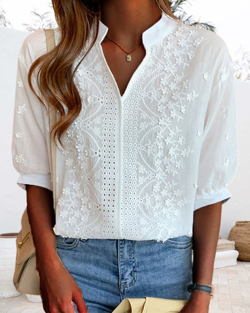 Blouse Femme à Manches Bouffantes et Col V