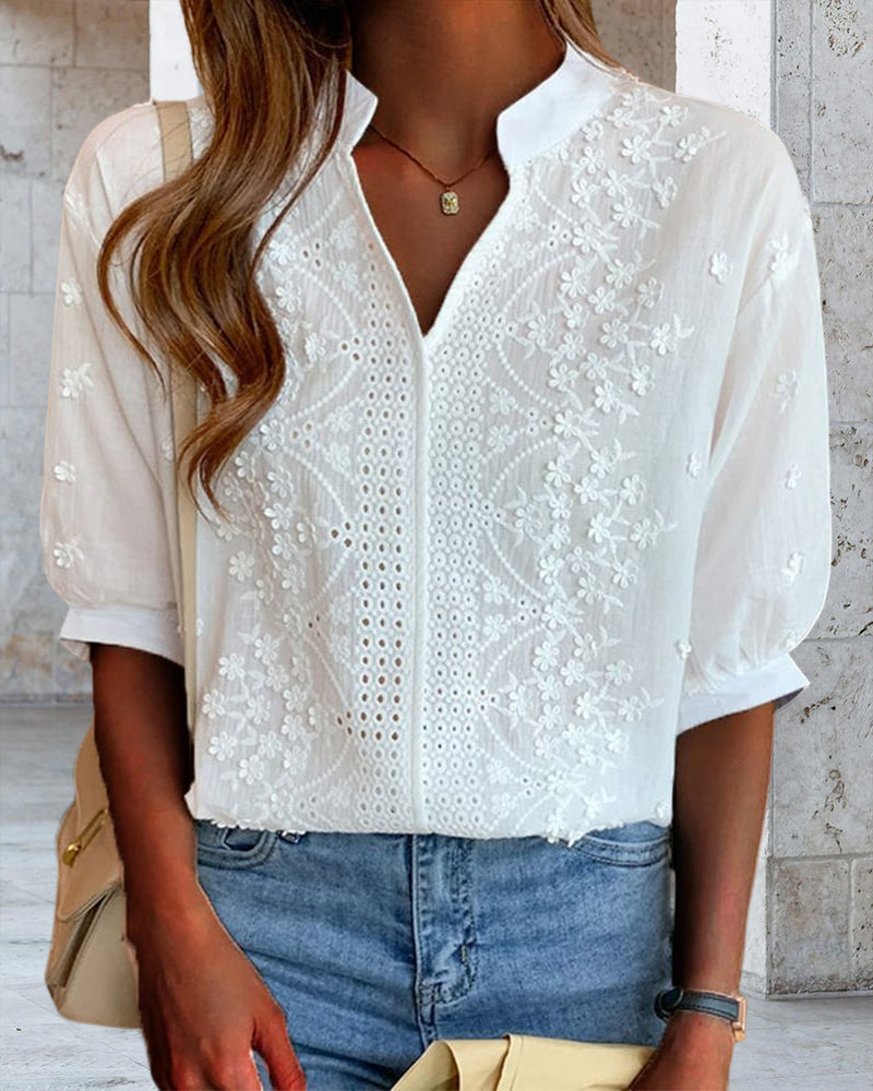 Blouse Femme à Manches Bouffantes et Col V