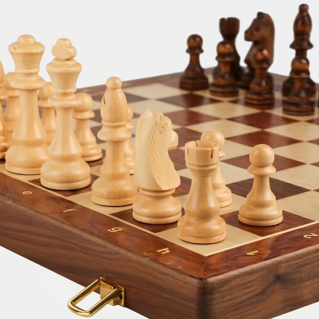Set d'Échecs en Bois de Noyer Artisanale Échiquier Premium avec Rangement Intégré