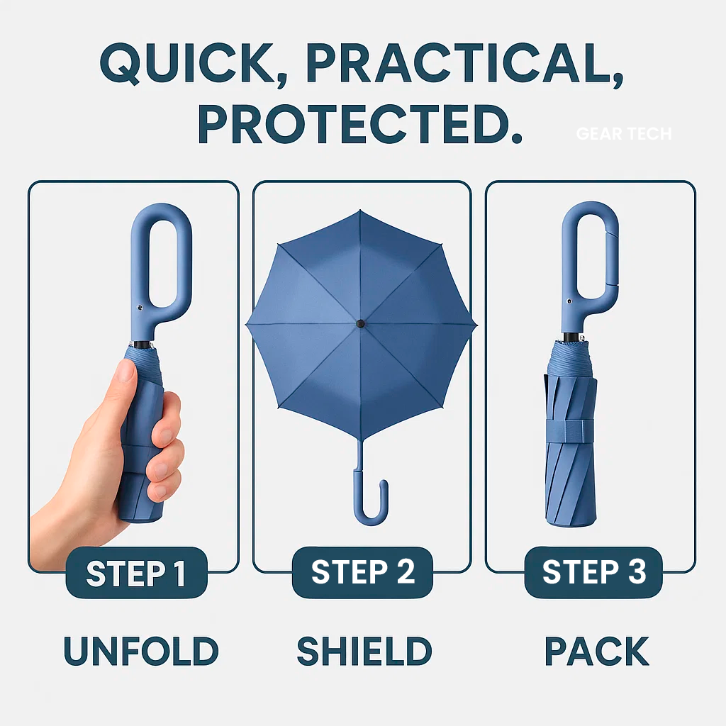 Parapluie Automatique Pliant Coupe-Vent avec Bande Réfléchissante