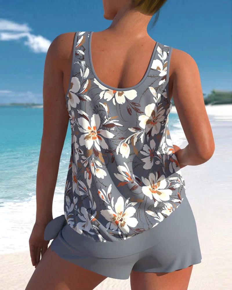Ensemble de maillot de bain tankini à décolleté en V pour femmes avec shorty