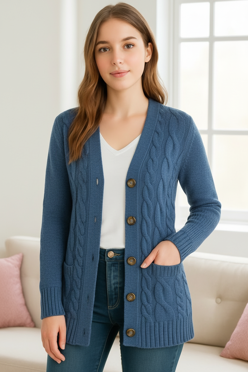 Cardigan en Tricot à Câbles pour Femmes