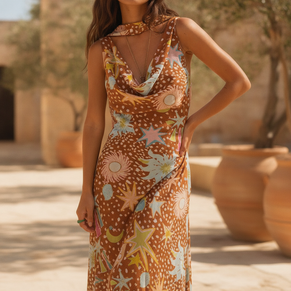 Robe de Maison à Col Bénitier pour Femmes - Imprimé Faon