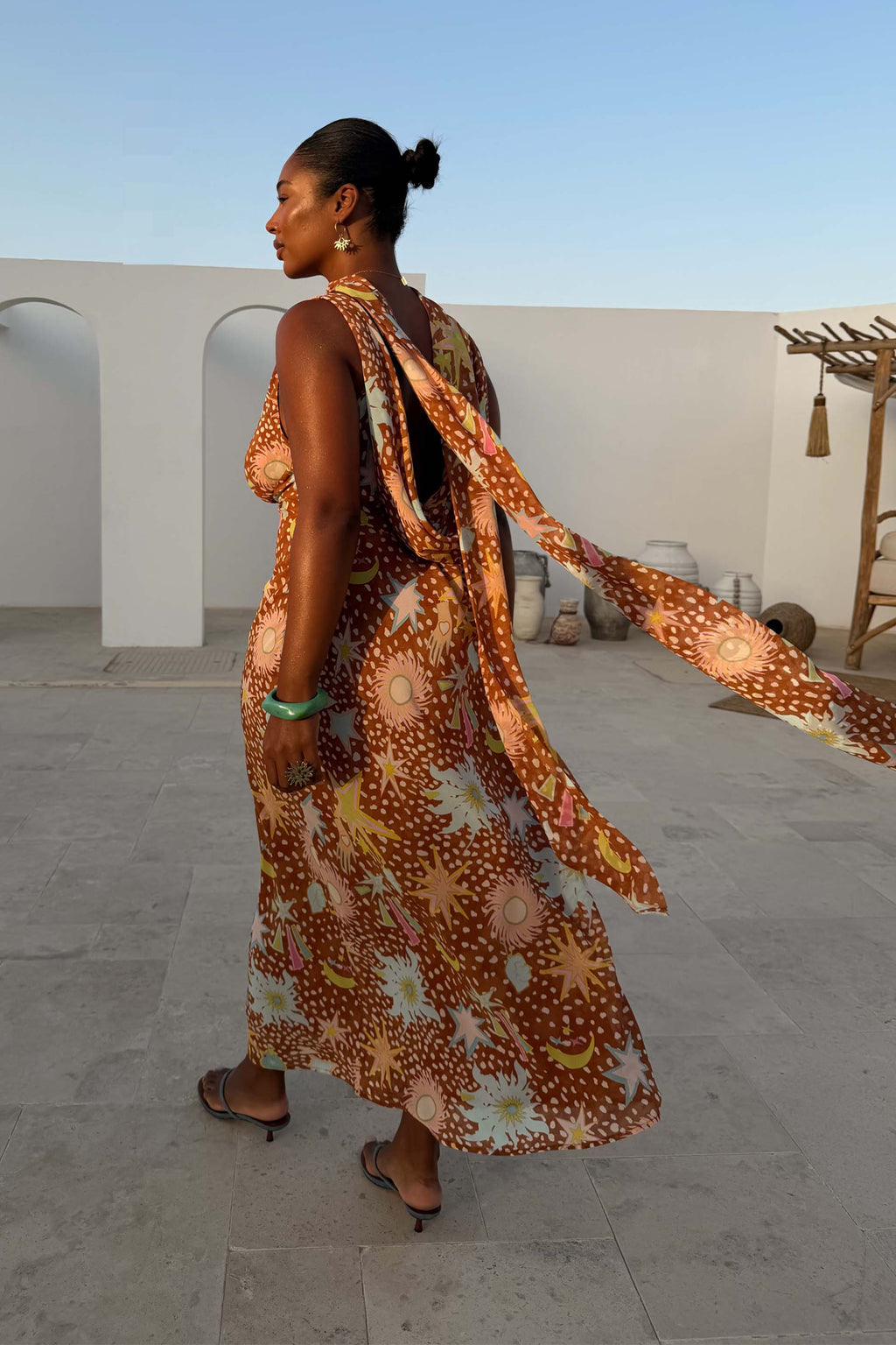 Robe de Maison à Col Bénitier pour Femmes - Imprimé Faon