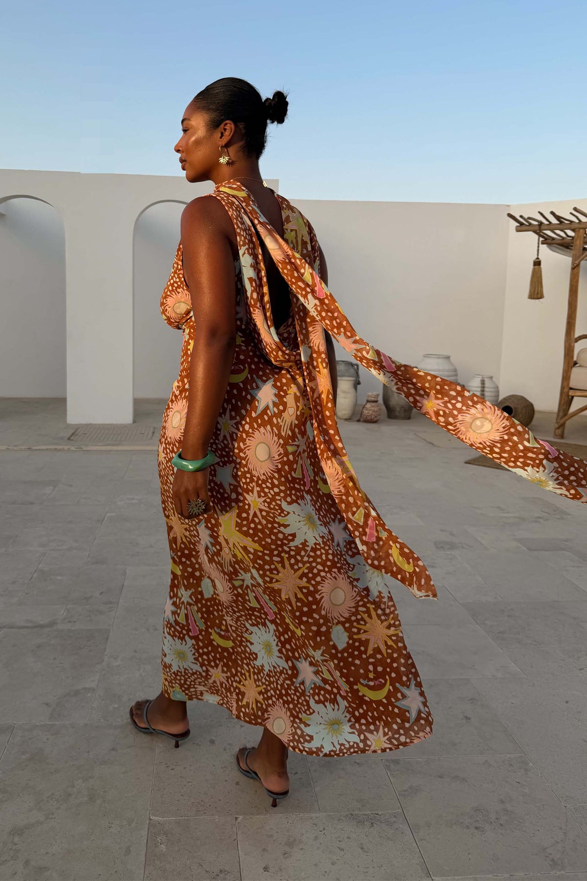 Robe de Maison à Col Bénitier pour Femmes - Imprimé Faon