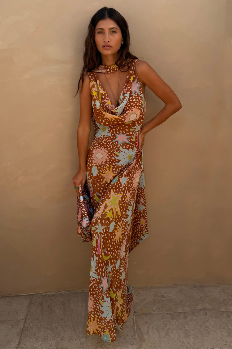 Robe de Maison à Col Bénitier pour Femmes - Imprimé Faon