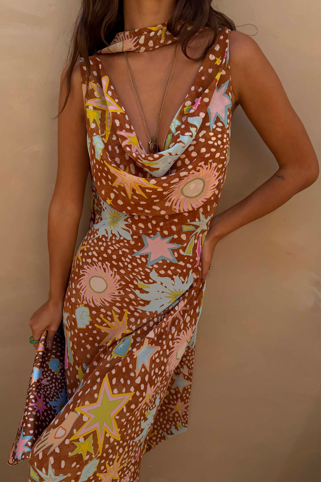 Robe de Maison à Col Bénitier pour Femmes - Imprimé Faon