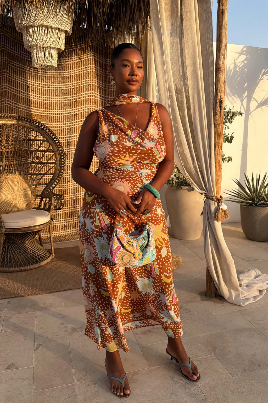 Robe de Maison à Col Bénitier pour Femmes - Imprimé Faon