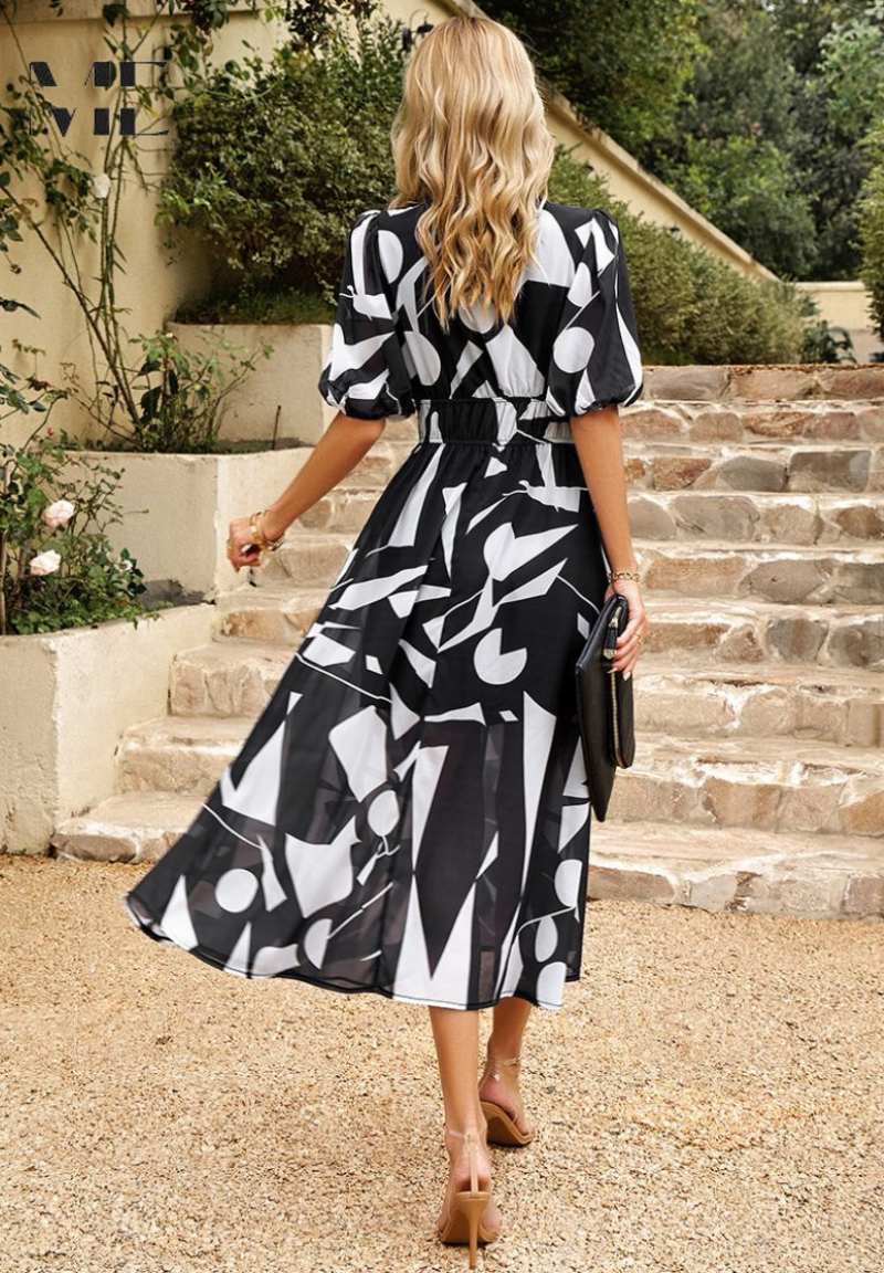 Robe Midi à Manches Bouffantes Fleurie pour Femmes - Style d'Été