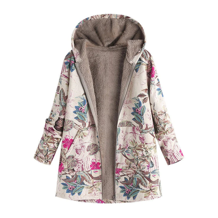 Manteau d'Hiver Floral pour Femmes avec Capuche