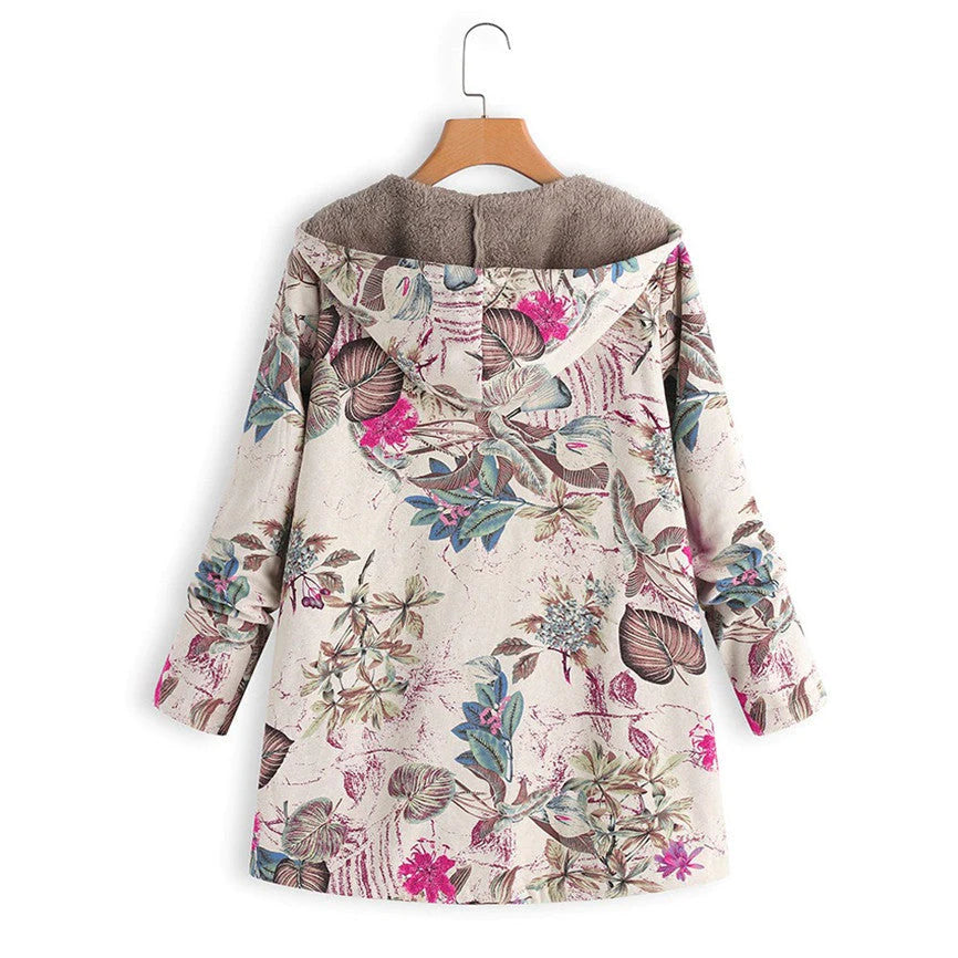 Manteau d'Hiver Floral pour Femmes avec Capuche