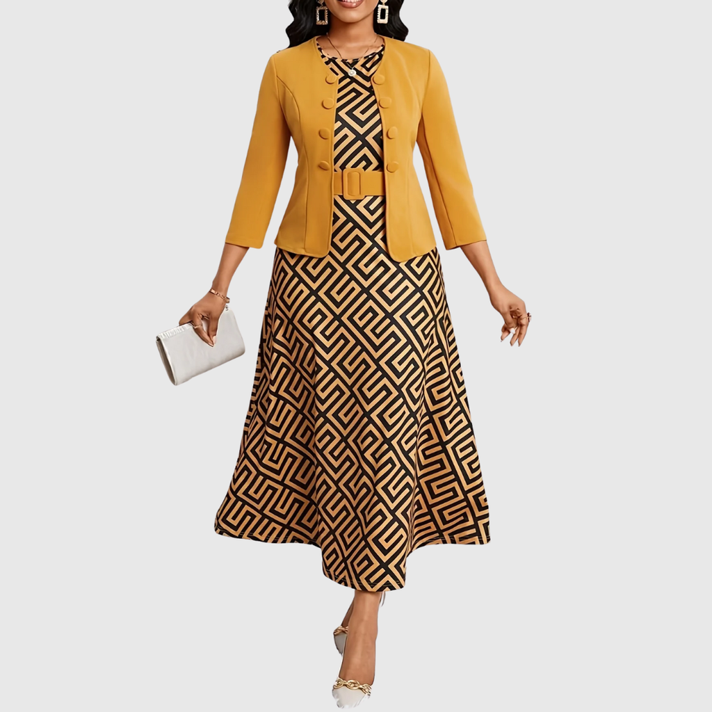 Ensemble de Robe et Veste à Imprimé pour Femmes avec Ceinture