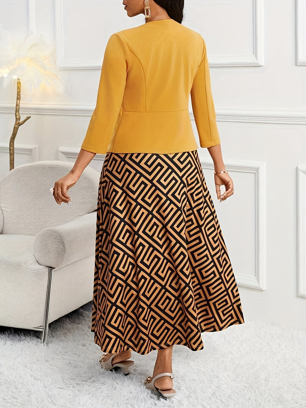 Ensemble de Robe et Veste à Imprimé pour Femmes avec Ceinture