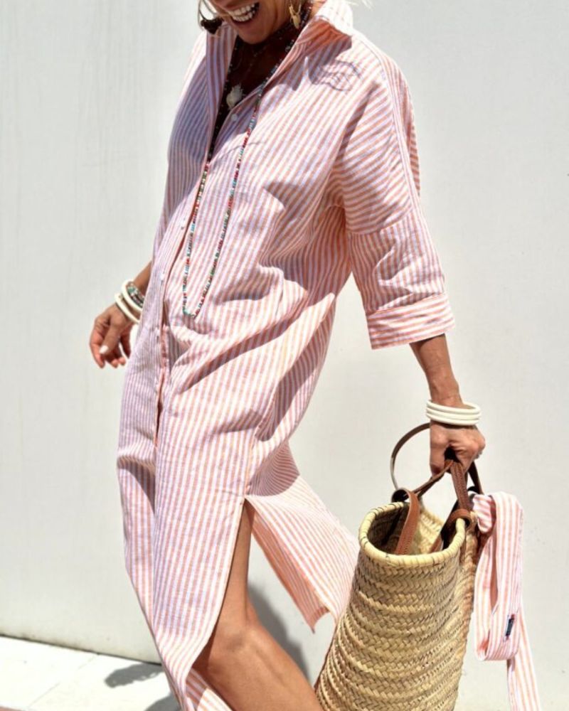 Robe Chemise d'Été Rayée Intemporelle pour Femmes