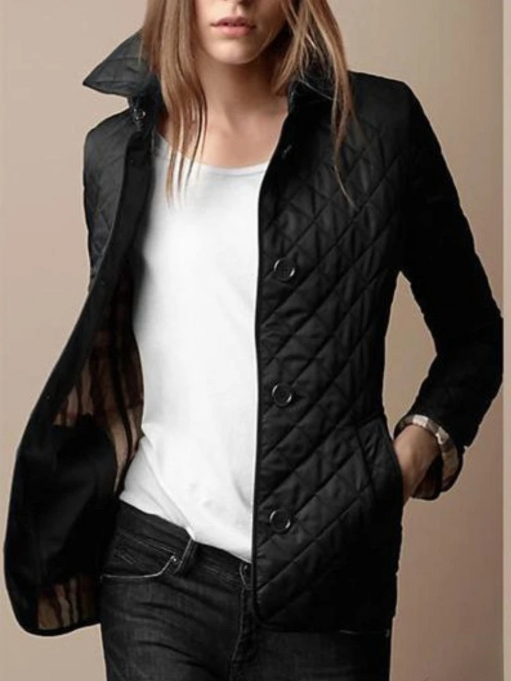 Veste Matelassée Décontractée pour Femmes avec Col Rabattu