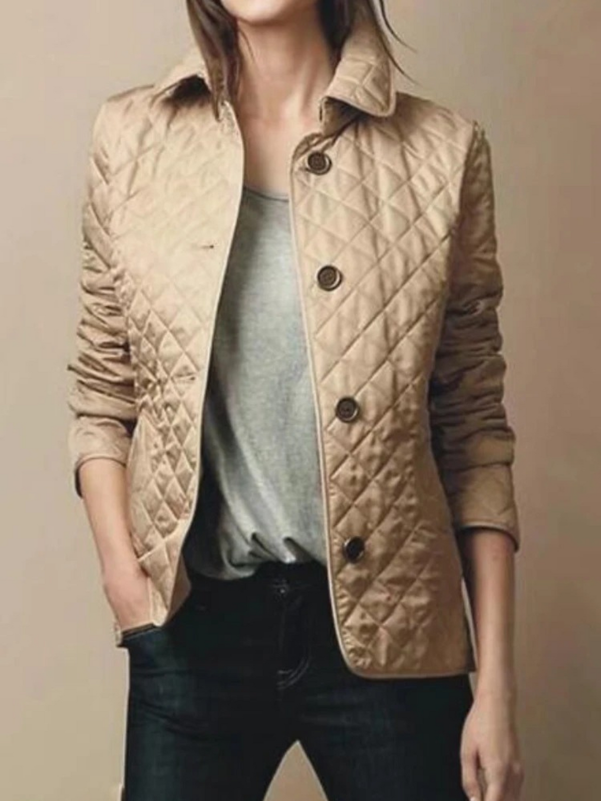 Veste Matelassée Décontractée pour Femmes avec Col Rabattu