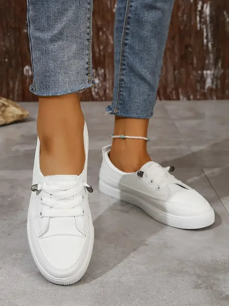 Chaussures plates à lacets pour femmes, bout rond décontractées
