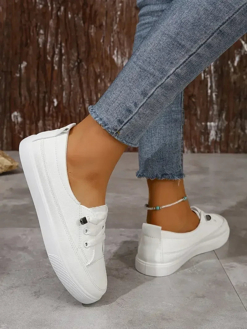 Chaussures plates à lacets pour femmes, bout rond décontractées
