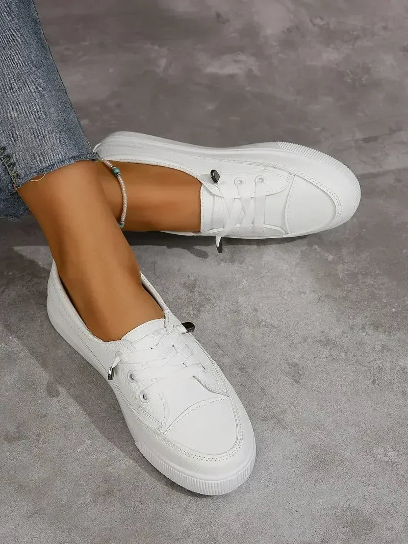 Chaussures plates à lacets pour femmes, bout rond décontractées