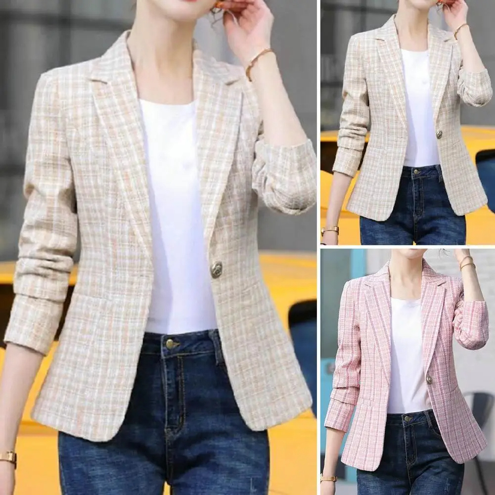Blazer à carreaux premium pour femmes à bouton unique