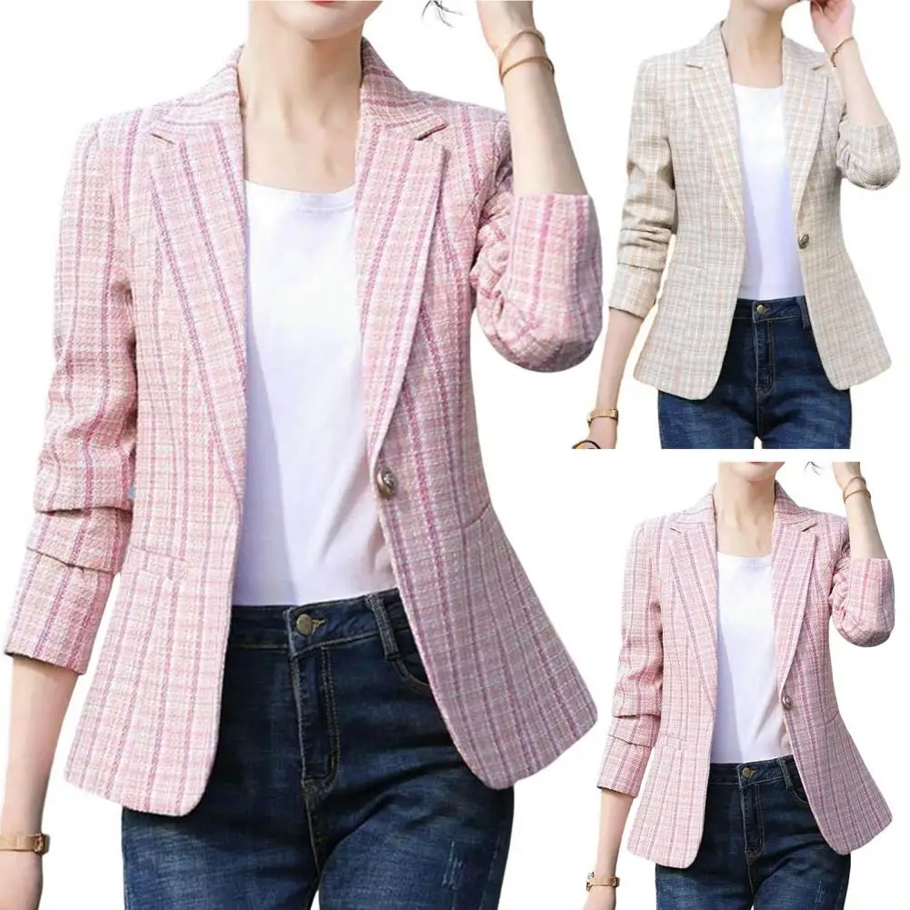 Blazer à carreaux premium pour femmes à bouton unique