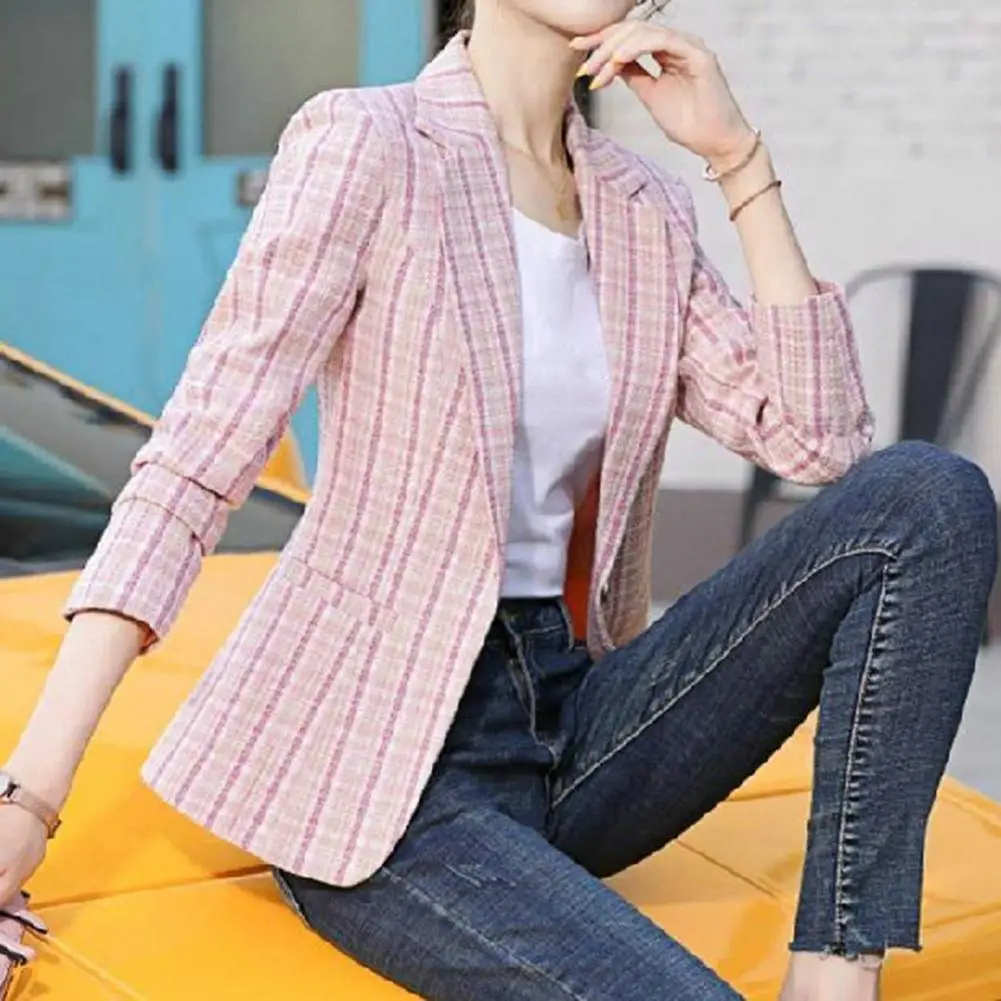 Blazer à carreaux premium pour femmes à bouton unique